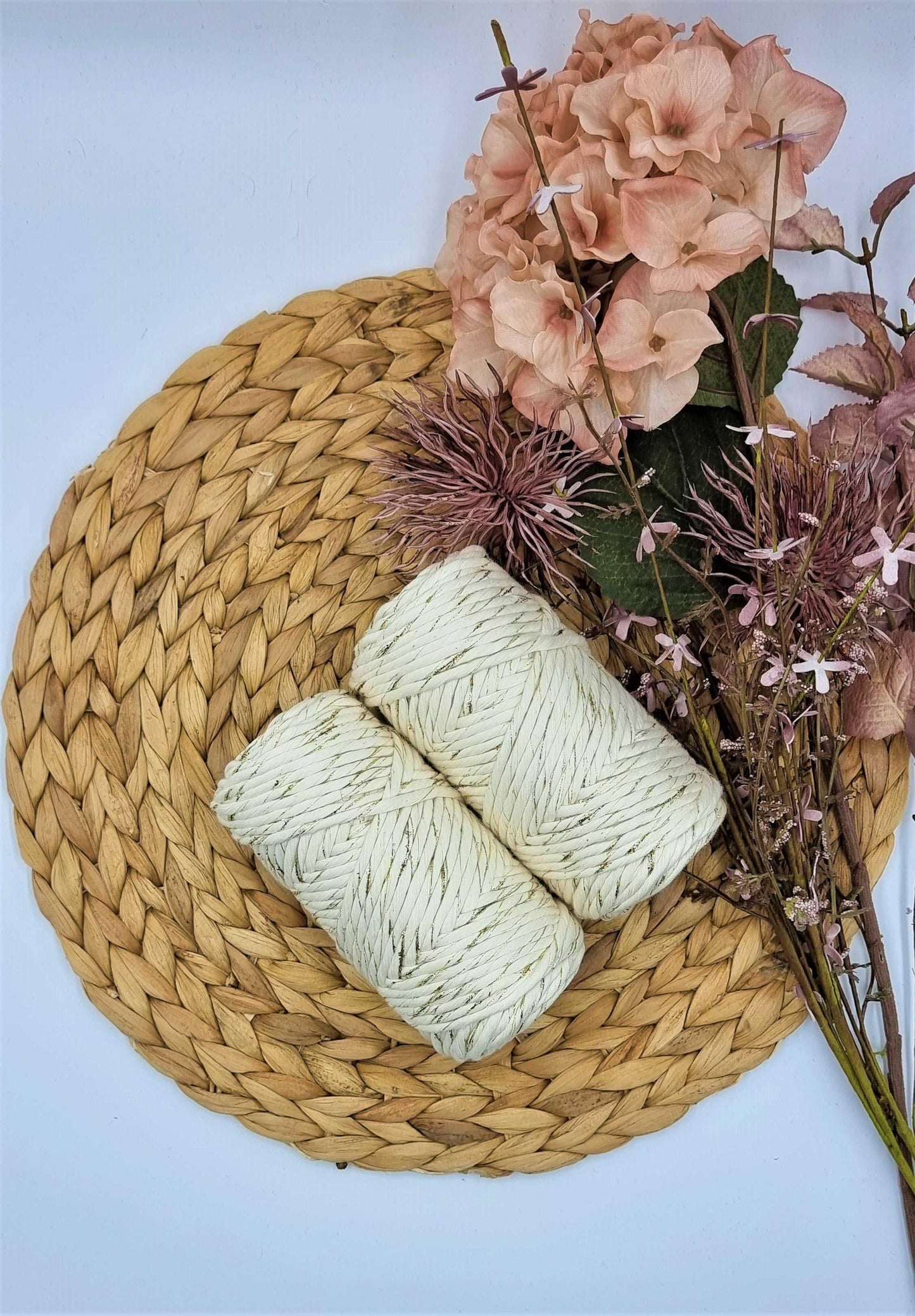 Shiny Gold Natural Macrame Cord - 3MM Single Strand Luxe Cotton String Stardust Melbourne