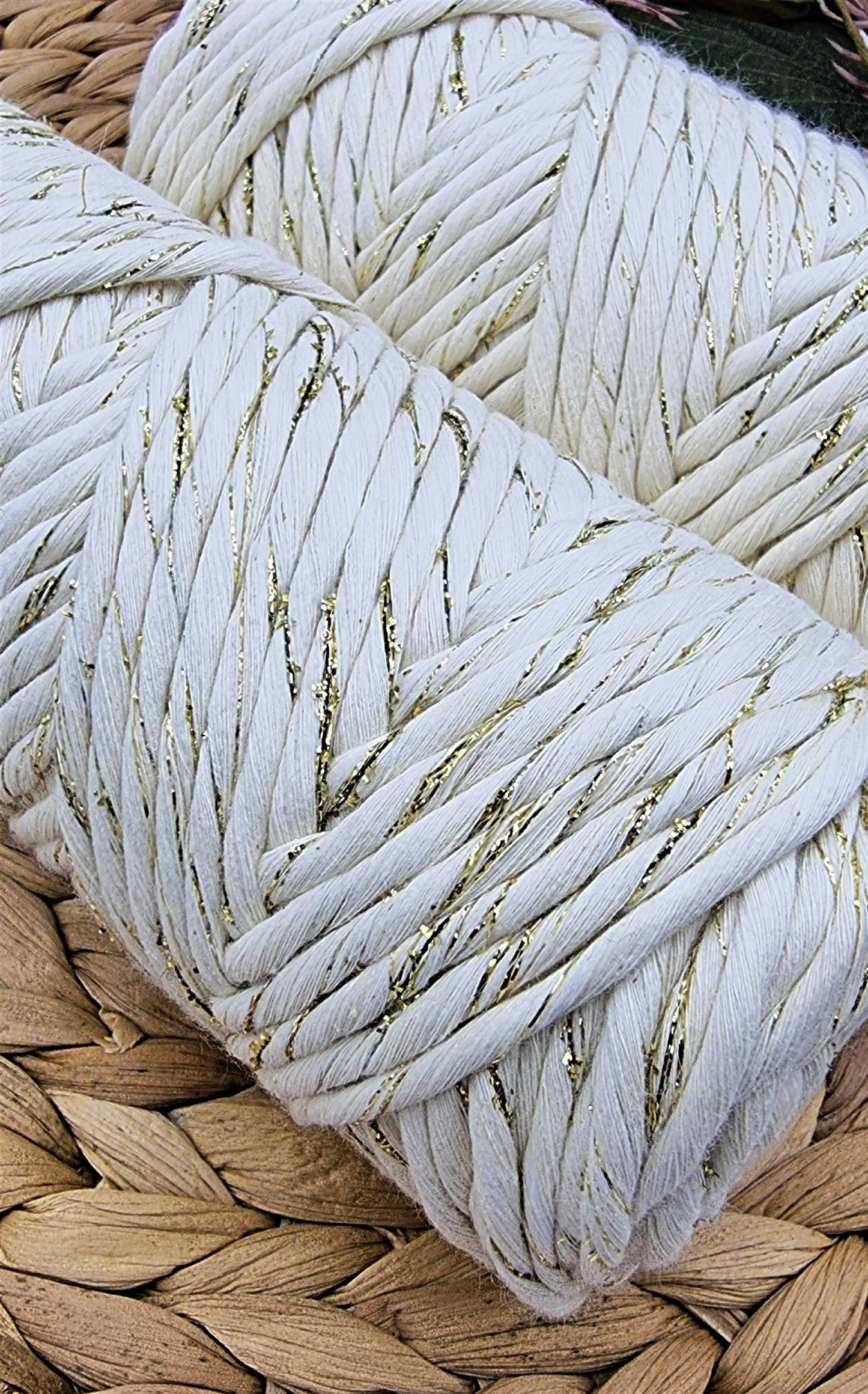 Shiny Gold Natural Macrame Cord - 3MM Single Strand Luxe Cotton String Stardust Melbourne