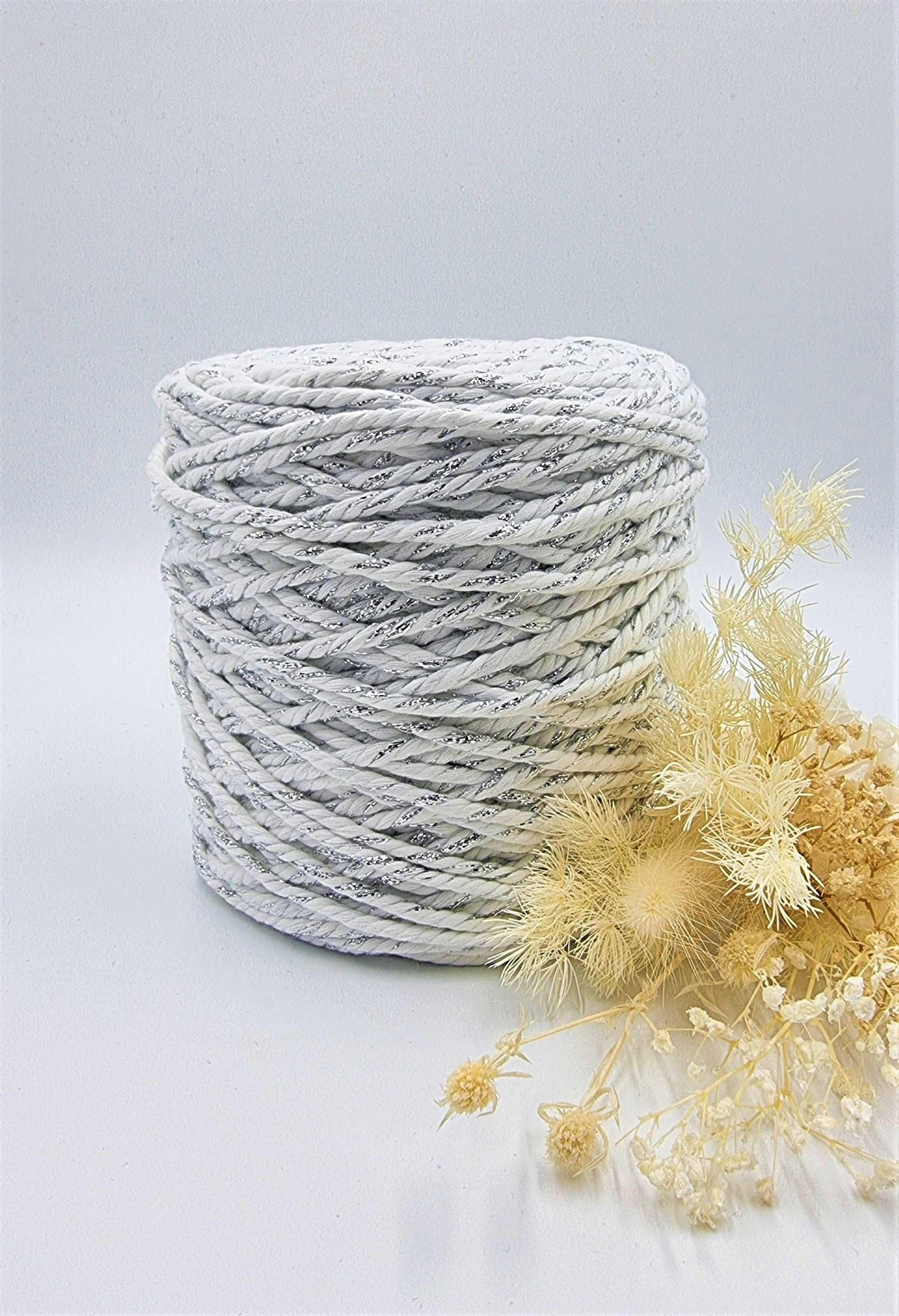 Shiny Silver White- 3MM 3 Strand Luxe Cotton Rope 1KG Stardust Melbourne