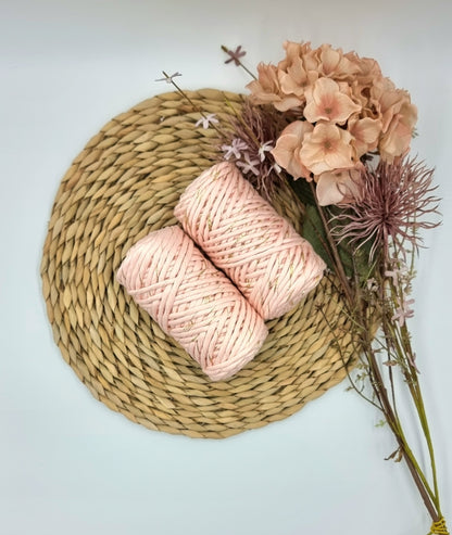 Blush Pink Shiny Gold - 3MM Single Strand Luxe Cotton Macrame Cord 250gr Stardust Melbourne