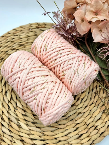 Blush Pink Shiny Gold - 3MM Single Strand Luxe Cotton Macrame Cord 250gr Stardust Melbourne