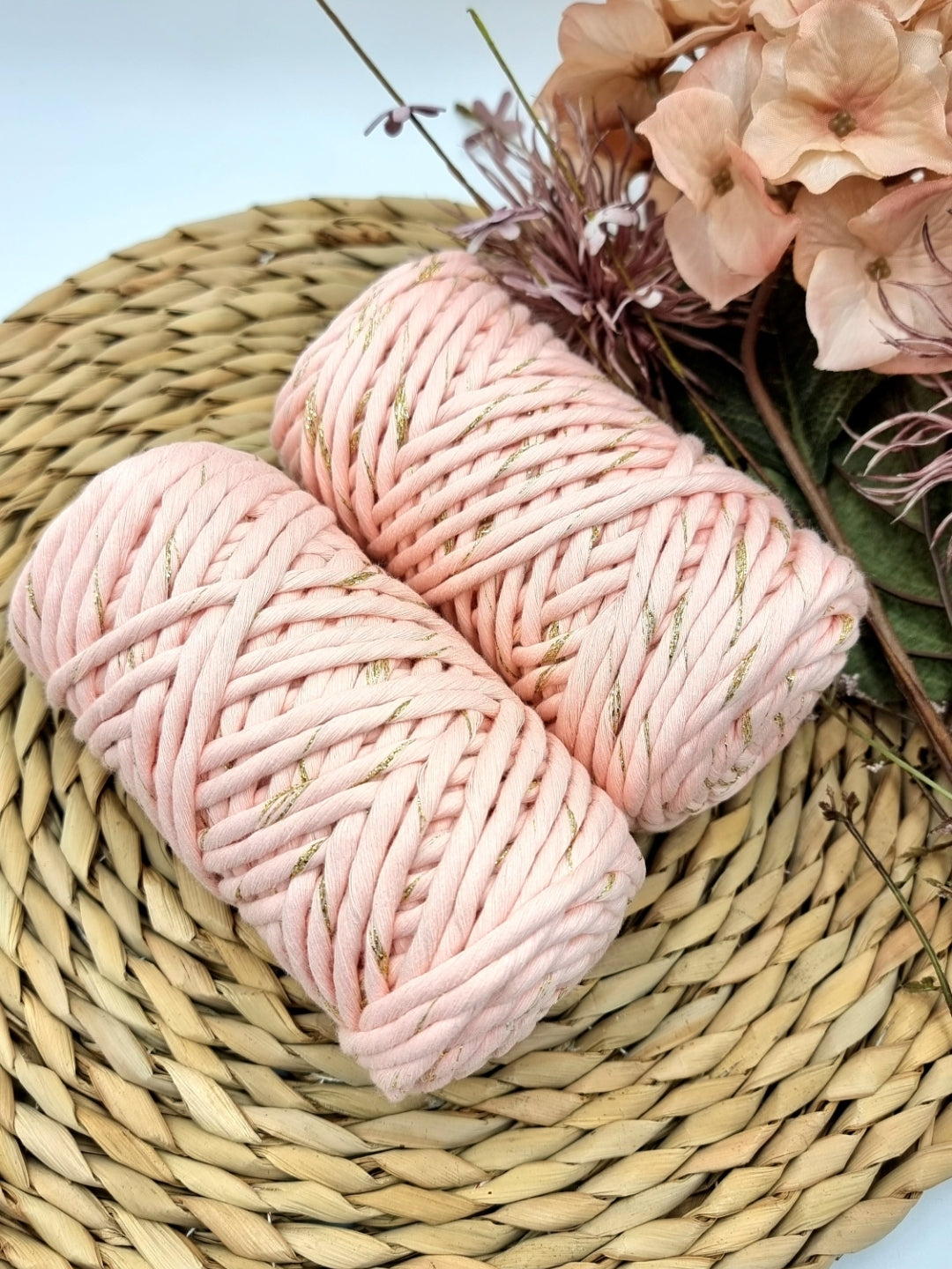 Blush Pink Shiny Gold - 3MM Single Strand Luxe Cotton Macrame Cord 250gr Stardust Melbourne