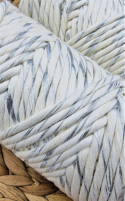 Shiny Silver Natural Macrame Cord - 3MM Single Strand Luxe Cotton String Stardust Melbourne