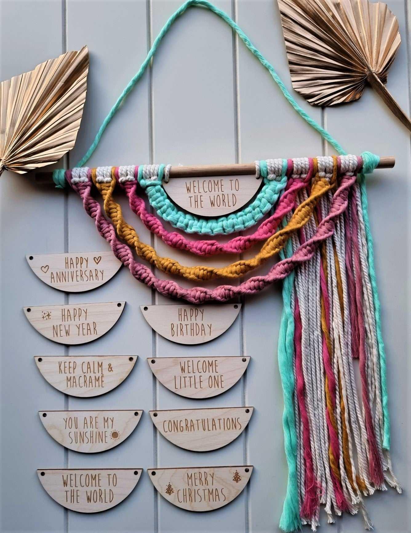 Wood Sign with Macrame Rainbow Wall Hanging | handmade macrame Stardust Melbourne