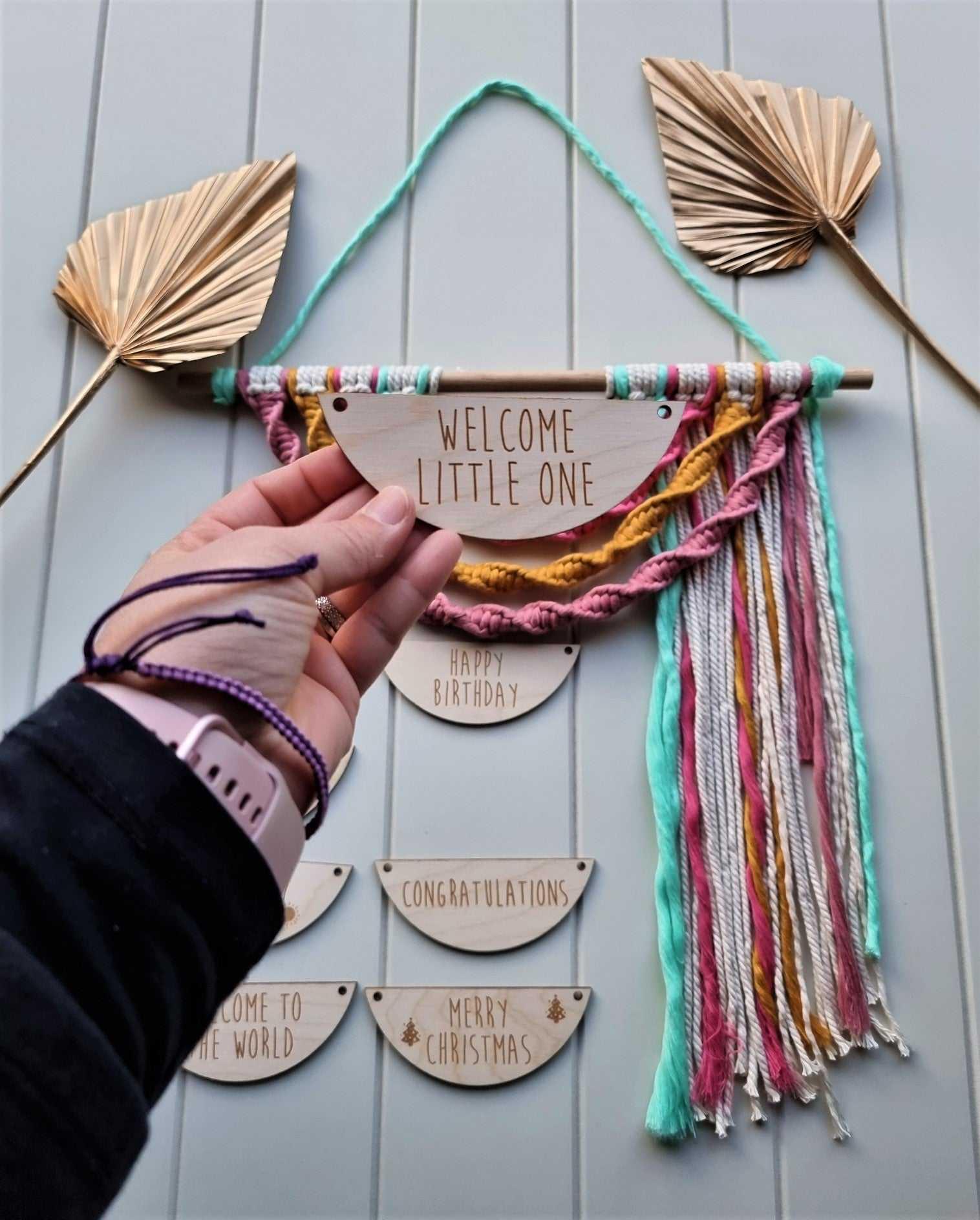 Wood Sign with Macrame Rainbow Wall Hanging | handmade macrame Stardust Melbourne
