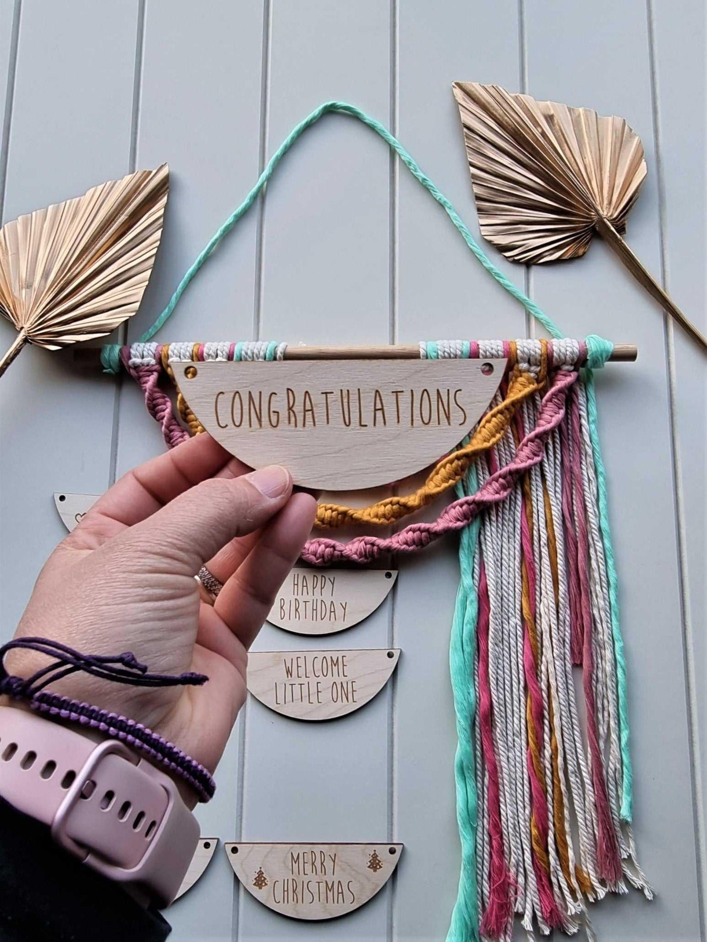 Wood Sign with Macrame Rainbow Wall Hanging | handmade macrame Stardust Melbourne