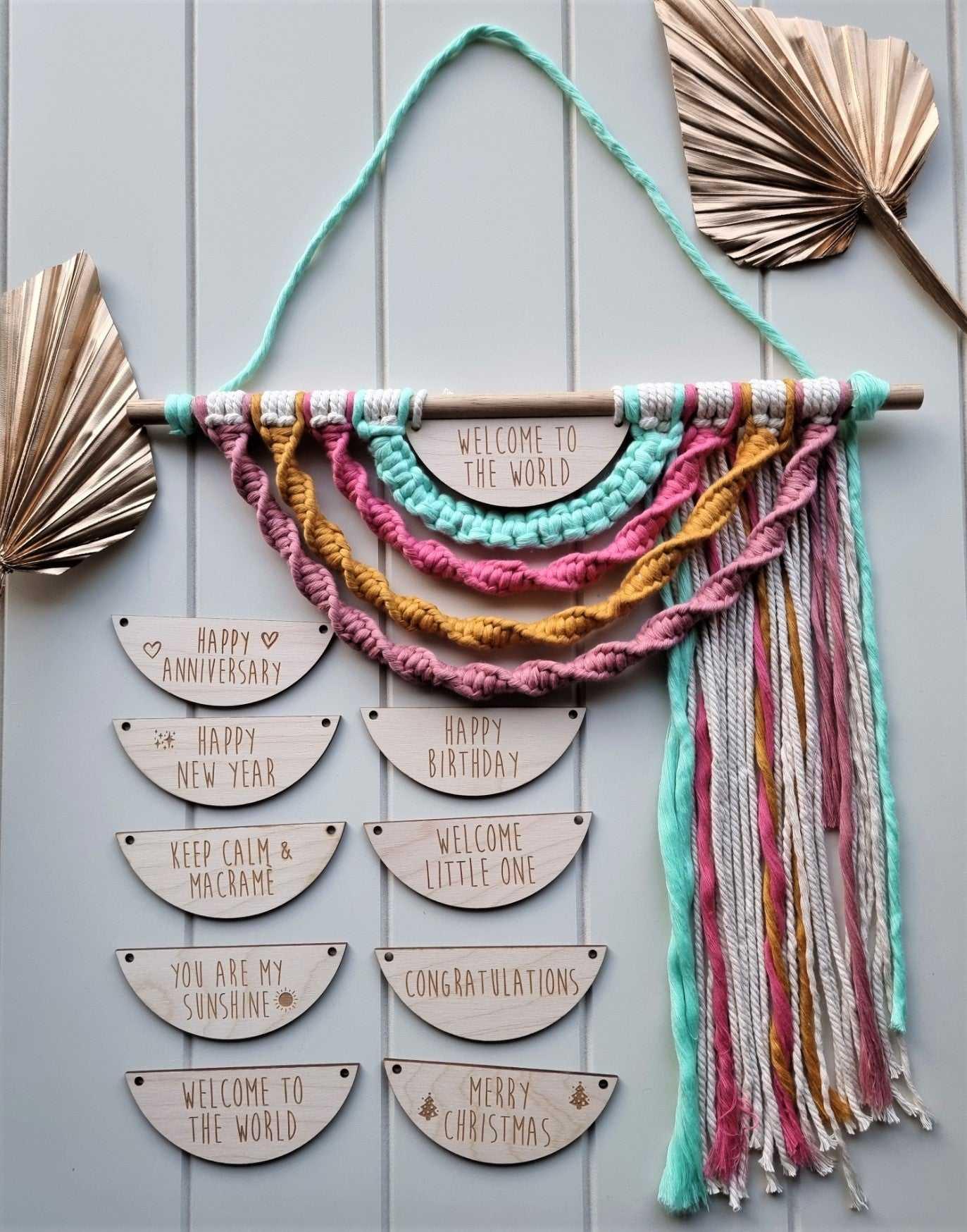 Wood Sign with Macrame Rainbow Wall Hanging | handmade macrame Stardust Melbourne