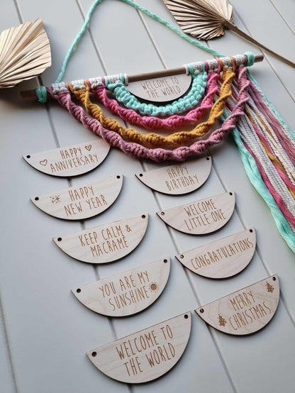 Wood Sign with Macrame Rainbow Wall Hanging | handmade macrame Stardust Melbourne