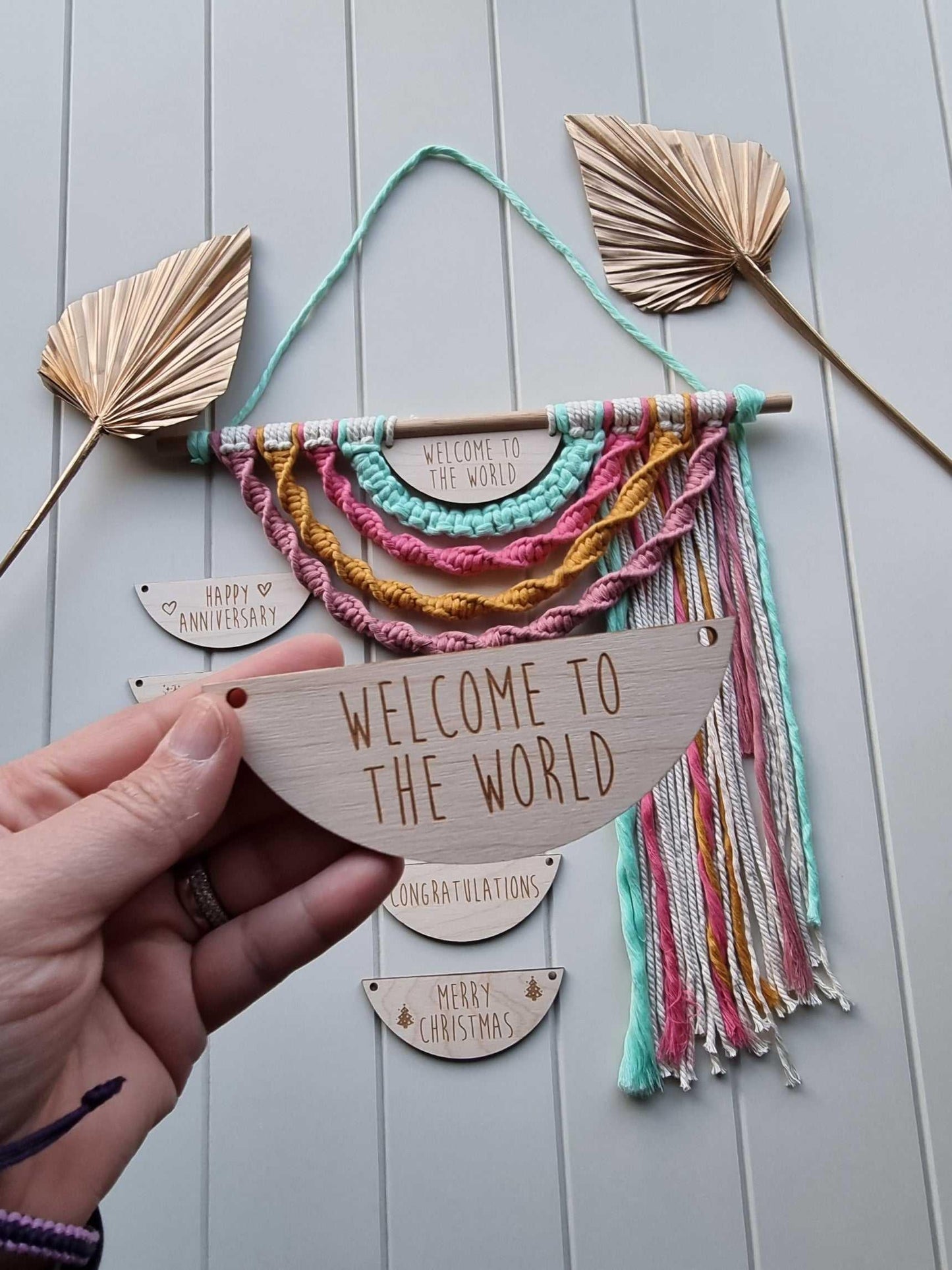 Wood Sign with Macrame Rainbow Wall Hanging | handmade macrame Stardust Melbourne