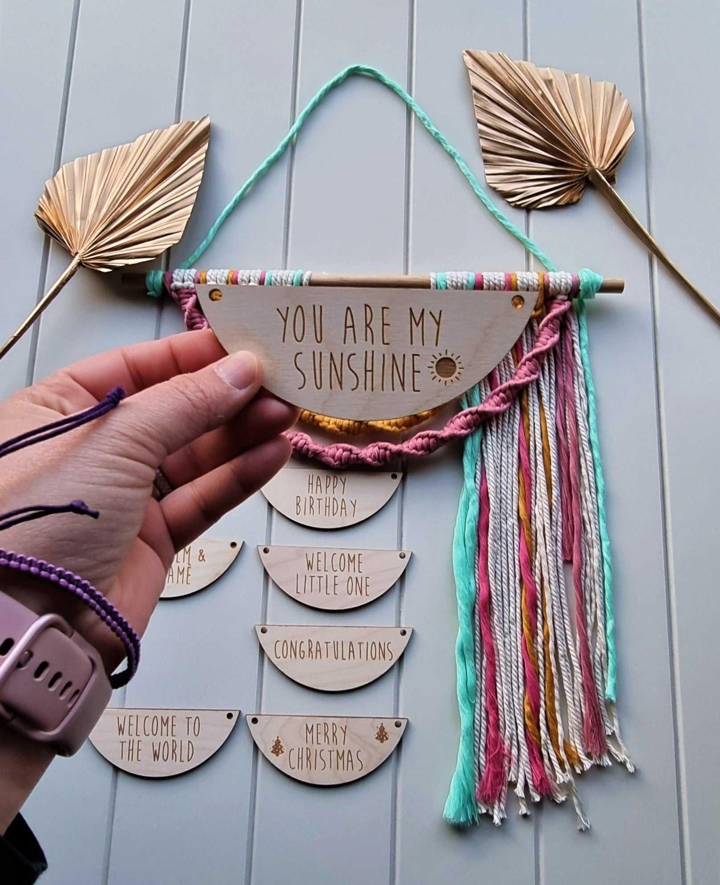 Wood Sign with Macrame Rainbow Wall Hanging | handmade macrame Stardust Melbourne