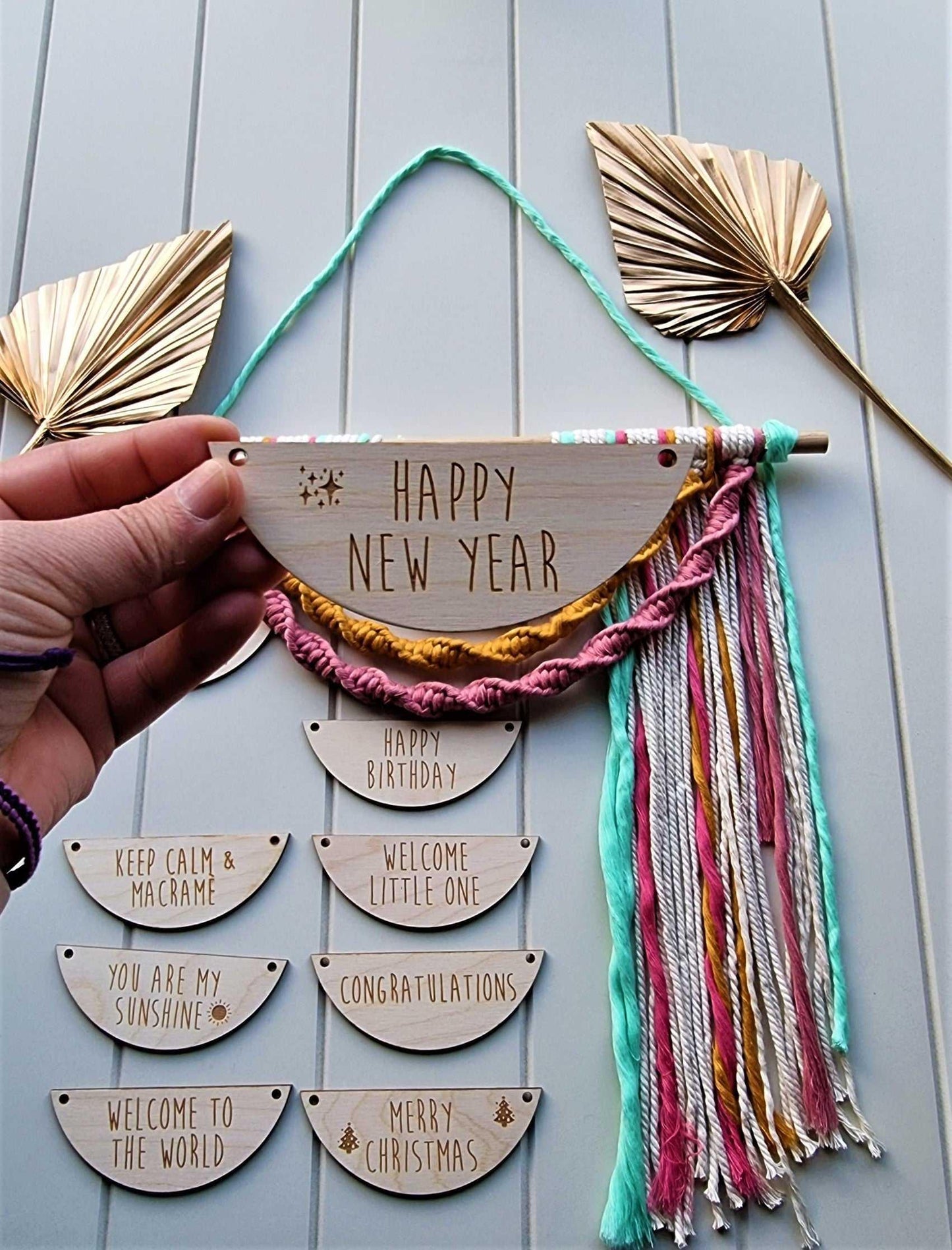 Wood Sign with Macrame Rainbow Wall Hanging | handmade macrame Stardust Melbourne