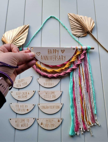 Wood Sign with Macrame Rainbow Wall Hanging | handmade macrame Stardust Melbourne