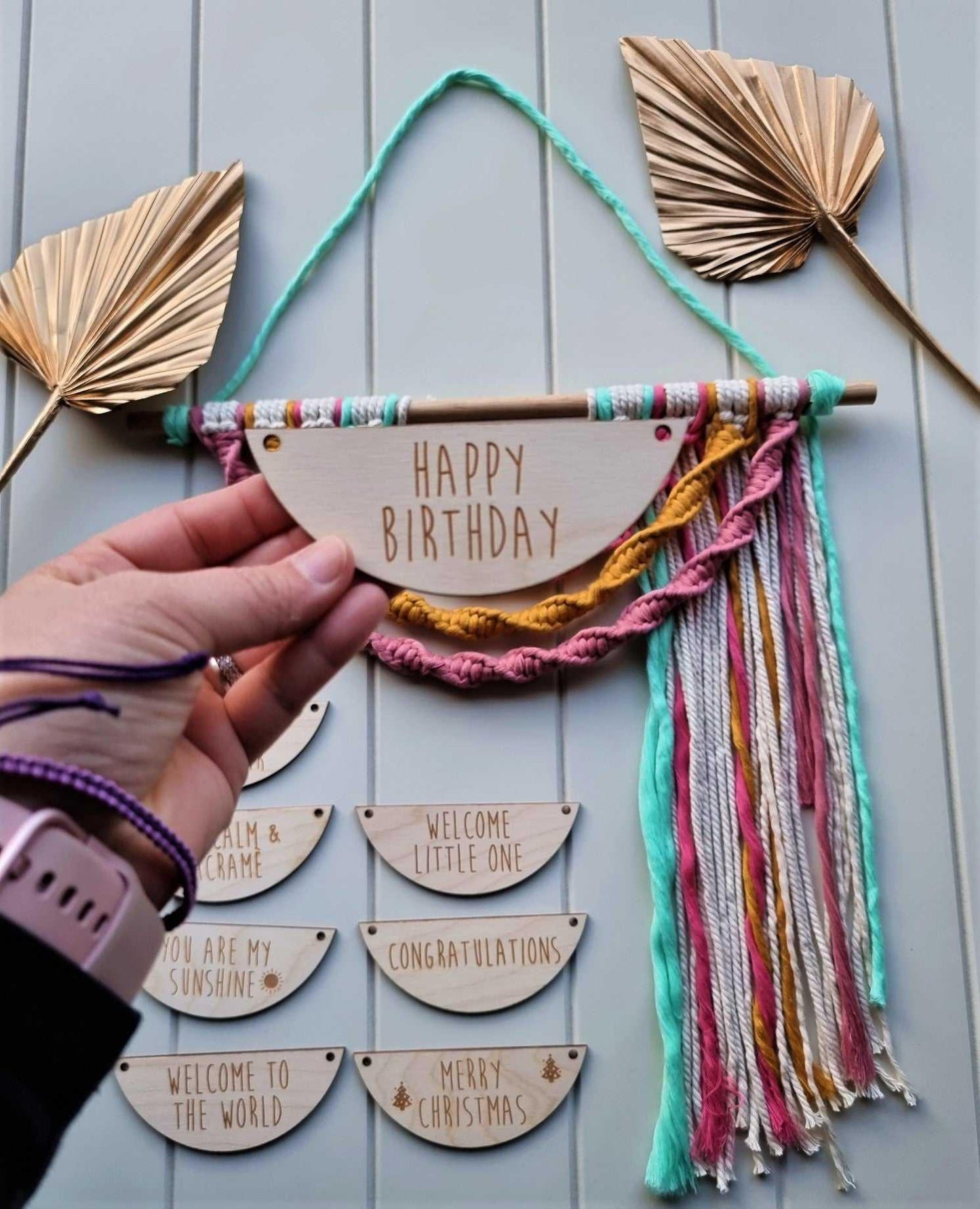 Wood Sign with Macrame Rainbow Wall Hanging | handmade macrame Stardust Melbourne